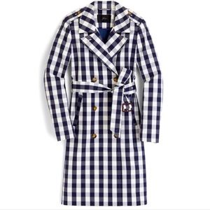 J. Crew Navy and White Checkered Trench Coat